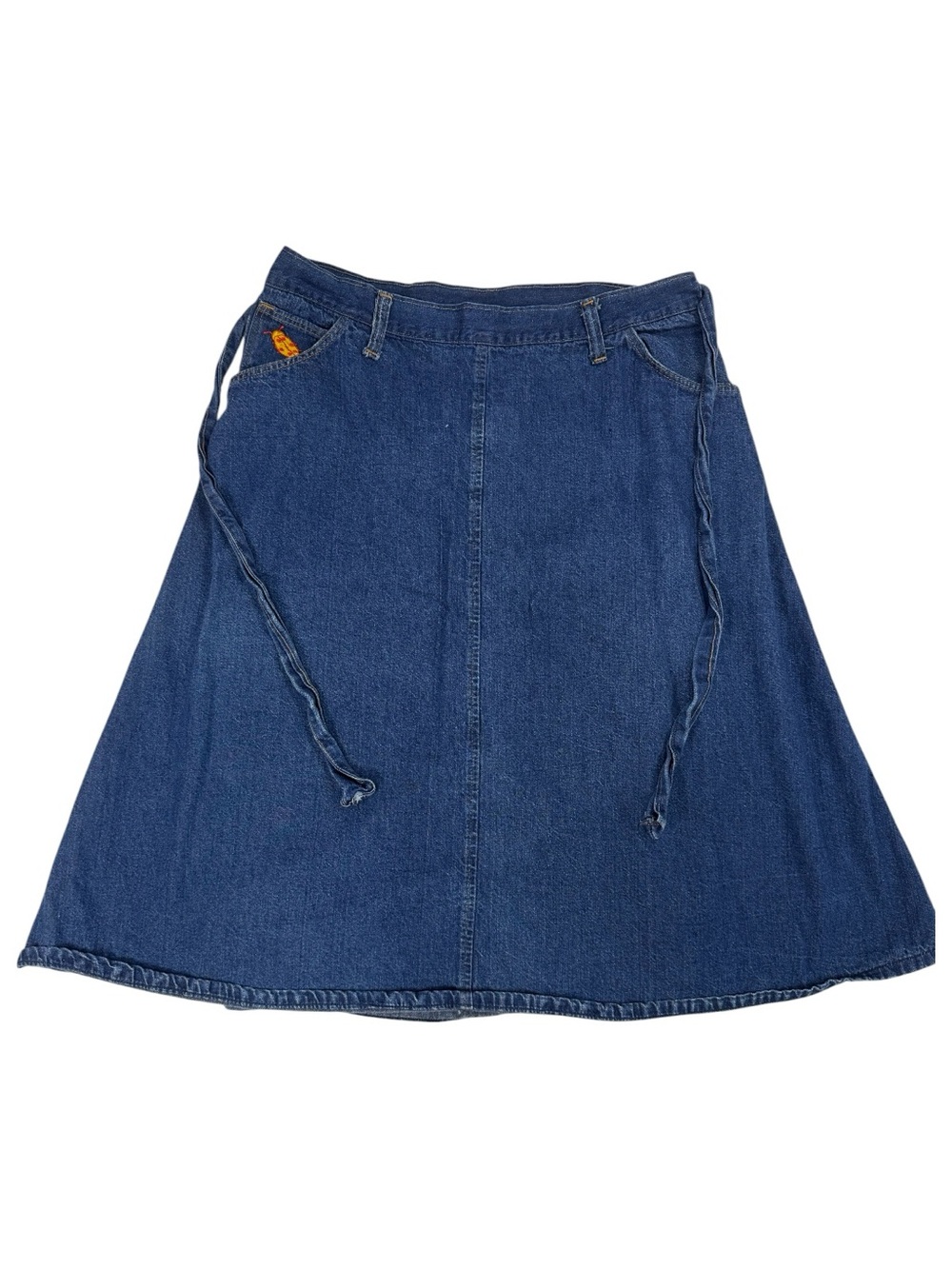 Vintage Denim A-Line Skirt with Waist Ties - Blue Size 36